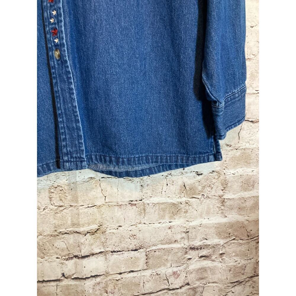Vintage Longaberger Top‎ Womens Medium Denim Blue Jean Button Up Patriotic Stars - Picture 6 of 12